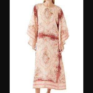 Zimmermann Laurel Kaftan Midi Dress in Light Pink Size Large